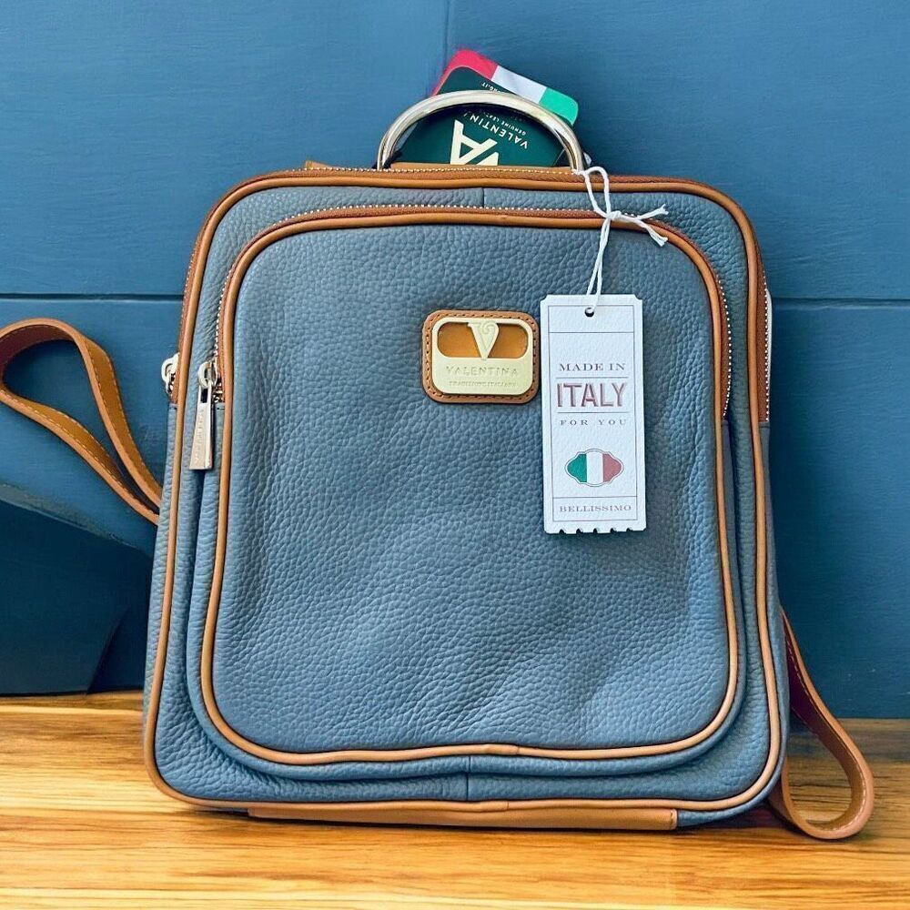 NWT RARE Gorgeous Valentina Grey & Tan Backpack Real Finest Italian Leather Bag